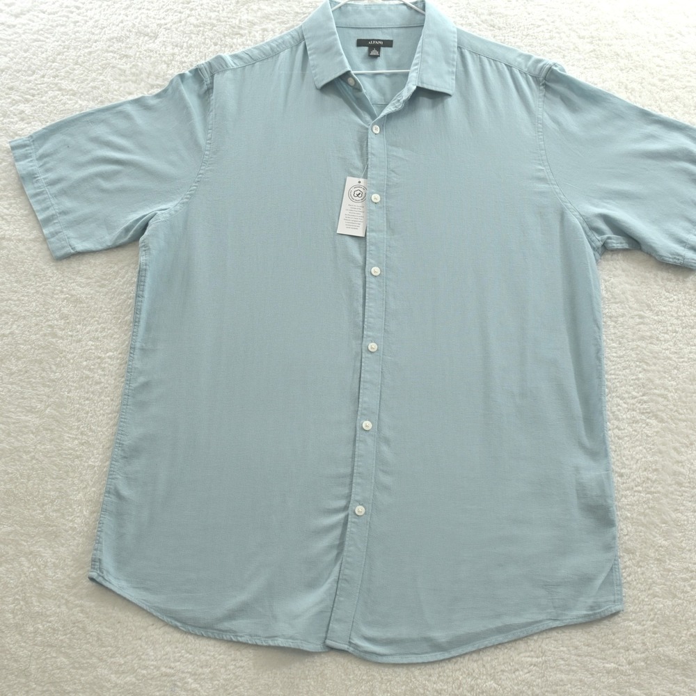 Alfani Mens Sparrow Blue Cotton Short Sleeve Button Down Shirt Large 100160090MN